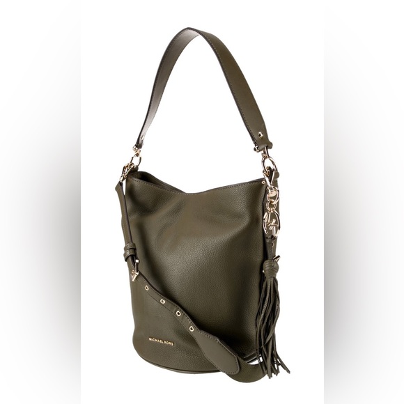 Michael Kors Brooke Green Leather Bucket Shoulder Crossbody Bag NWOT - Picture 3 of 13